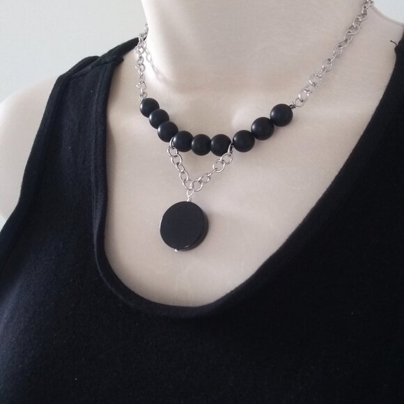 Sexy Seductive Business Casual Goth Grunge Domme | Black Agate + Stone Necklace - Picture 7 of 8